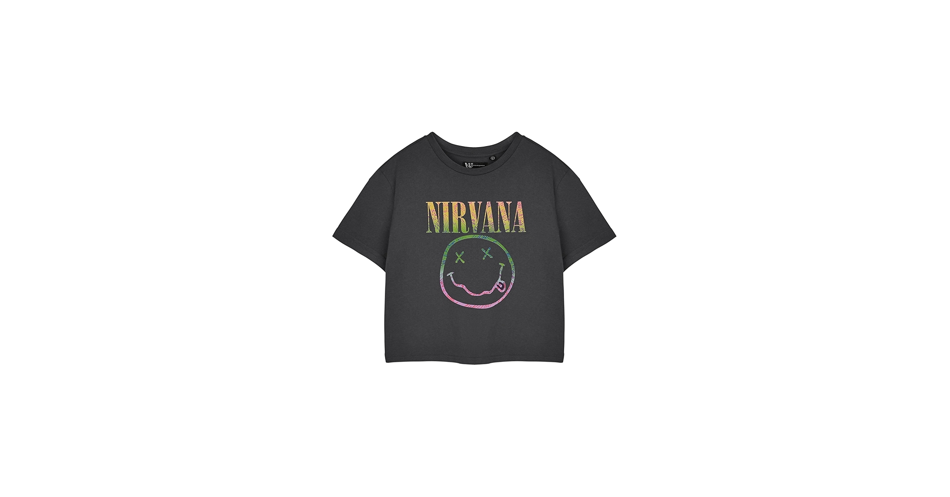 Nirvana Womens Grey Cropped Short Sleeved T-Shirt | Rainbow